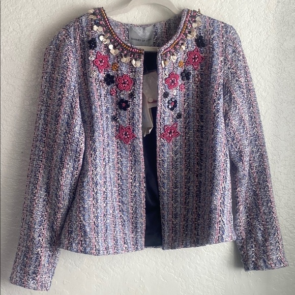 COPY - NWT Summer of Love Embellished Tweed Cardigan Jacket M Pink Floral Boho … - Picture 6 of 11
